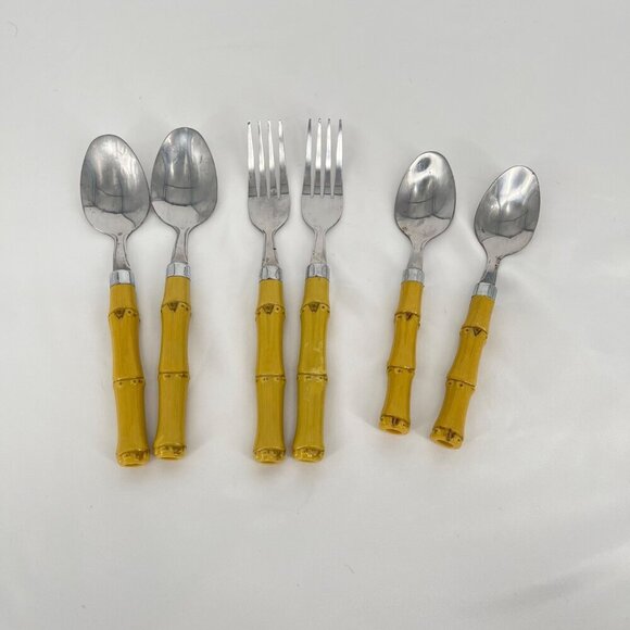 Vintage Windsor Stainless Steel & Bamboo Handle Flatware Set - Picture 1 of 4